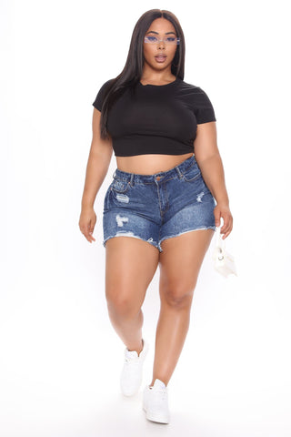 The Mixer Distressed Denim Shorts - Dark Denim