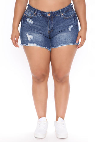 The Mixer Distressed Denim Shorts - Dark Denim