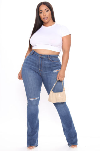 Tall Luxurious Distressed Super Stretch Flare Jeans - Dark Wash