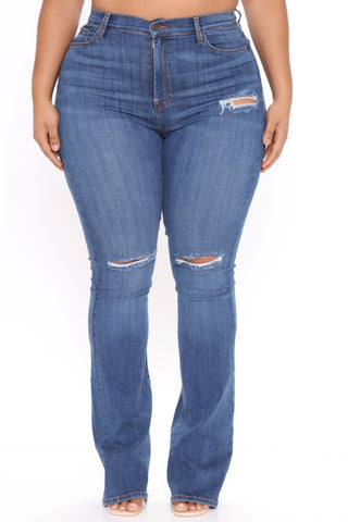 Tall Luxurious Distressed Super Stretch Flare Jeans - Dark Wash