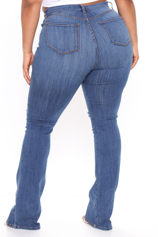 Tall Luxurious Distressed Super Stretch Flare Jeans - Dark Wash