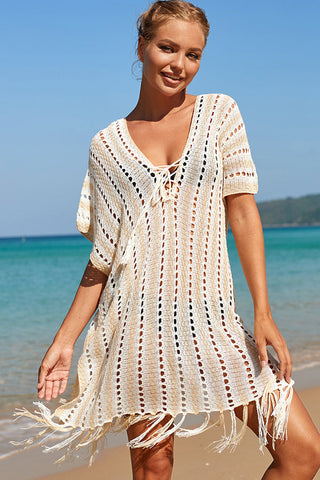 V Neck Tassel Design Swimsuit Cover