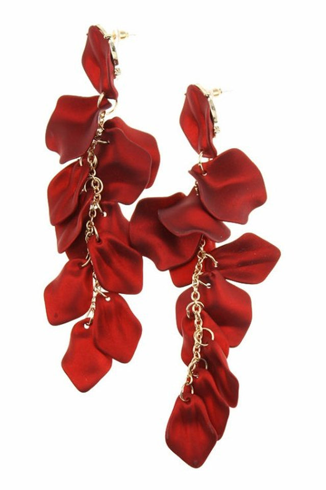 Red Petal Tassel Earrings