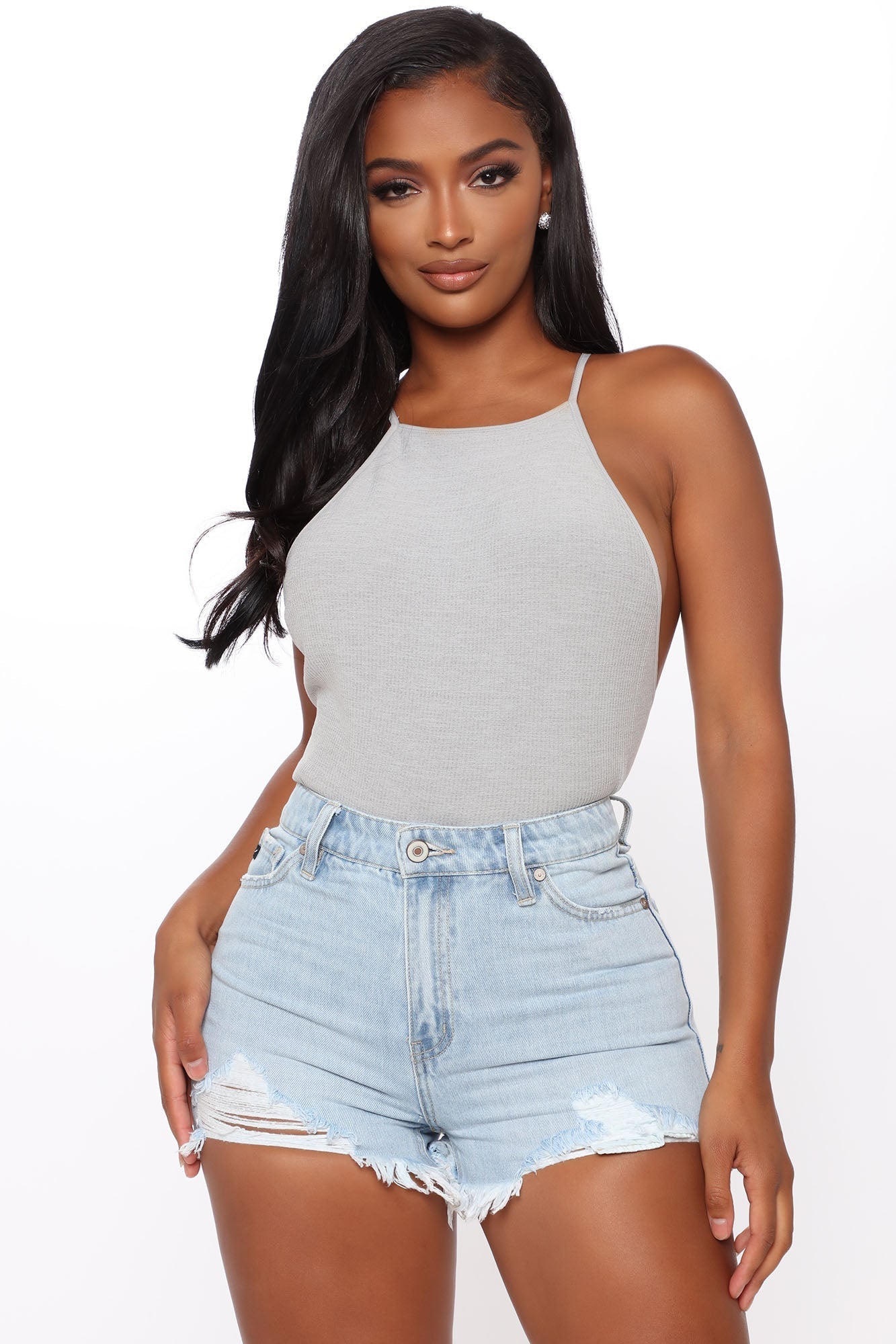 Trailblazer Jeansshorts mit hoher Taille – Hellblaue Waschung