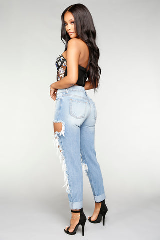 Simply Shredded Boyfriend Jean - Light Blue Wash