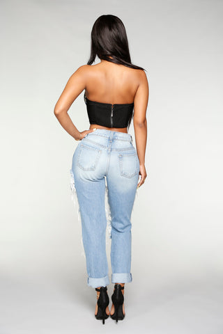 Simply Shredded Boyfriend Jean - Light Blue Wash