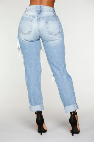 Simply Shredded Boyfriend Jean - Light Blue Wash