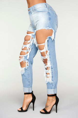 Simply Shredded Boyfriend Jean - Light Blue Wash