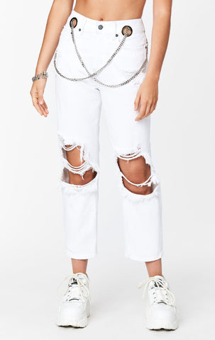 WHITE HERMIA CHAIN FRONT JEAN