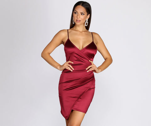 Sleek Satin Mini Wrap Dress