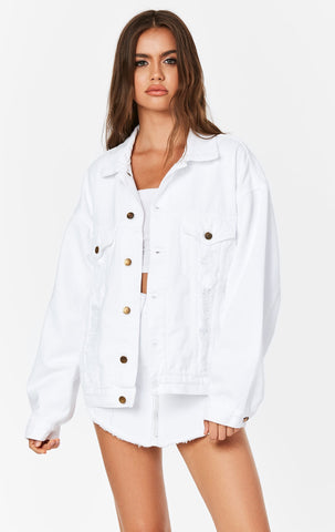 WHITE RHINESTONE SKULL AUDREY DENIM JACKET