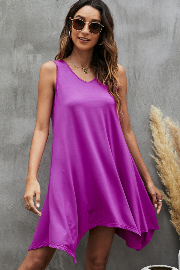 Irregular Hem Solid Color Mini Dress