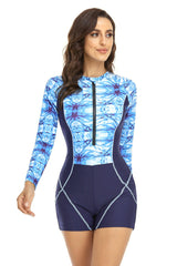 Surf Print Long Sleeve One Piece Swimsuit
