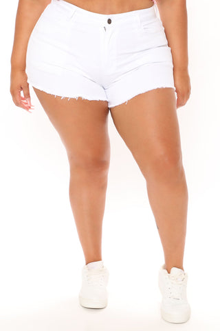 Slay The Fray Denim Shorts - White