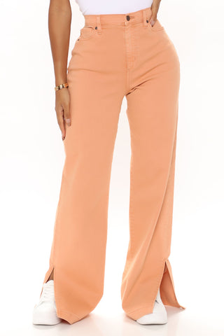 Stockholm Side Slit Wide Leg Jeans - Rust