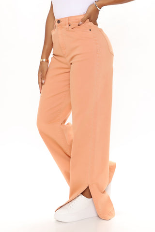 Stockholm Side Slit Wide Leg Jeans - Rust