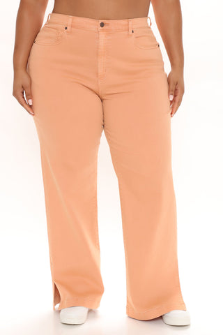 Stockholm Side Slit Wide Leg Jeans - Rust