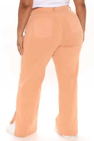 Stockholm Side Slit Wide Leg Jeans - Rust