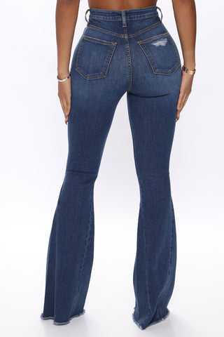Soft Spot Ripped Flare Jeans - Dark Wash