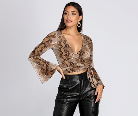 Snake Print Bell Sleeve Top