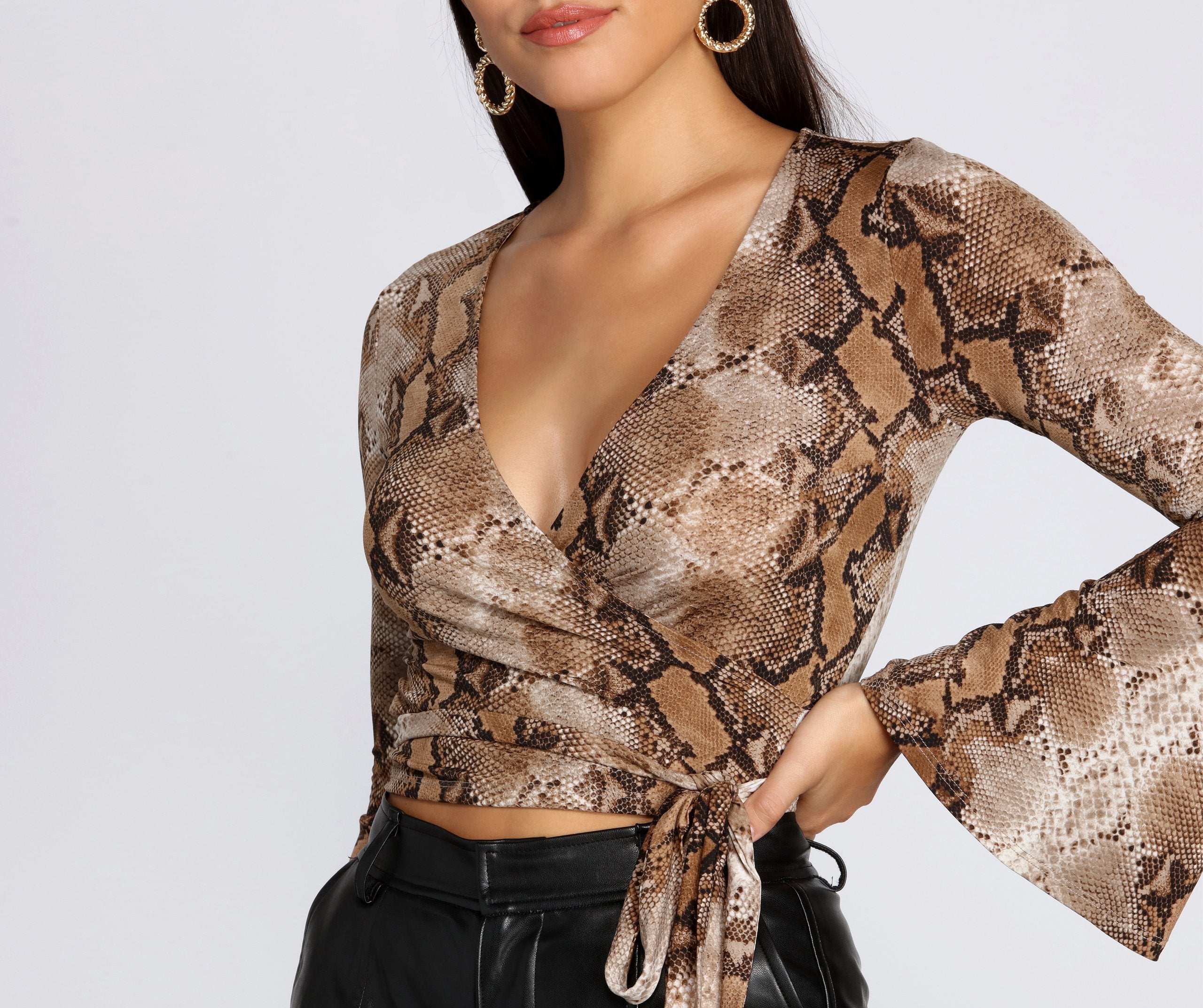 Snake Print Bell Sleeve Top