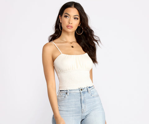 Smocked Waist Cropped Tank