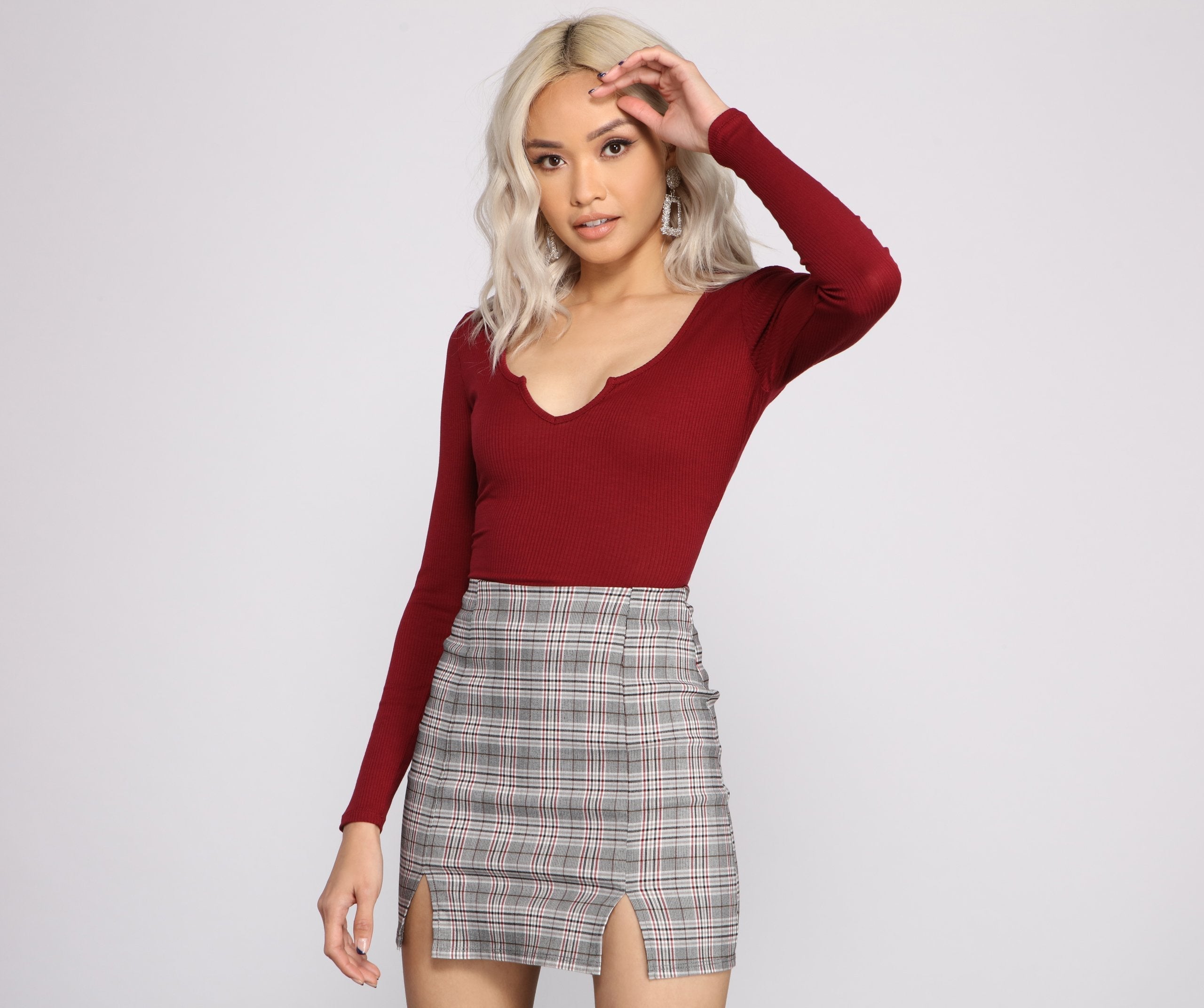 So Basic Notched Ribbed Knit Top