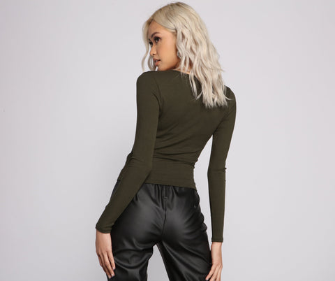 So Basic Notched Ribbed Knit Top