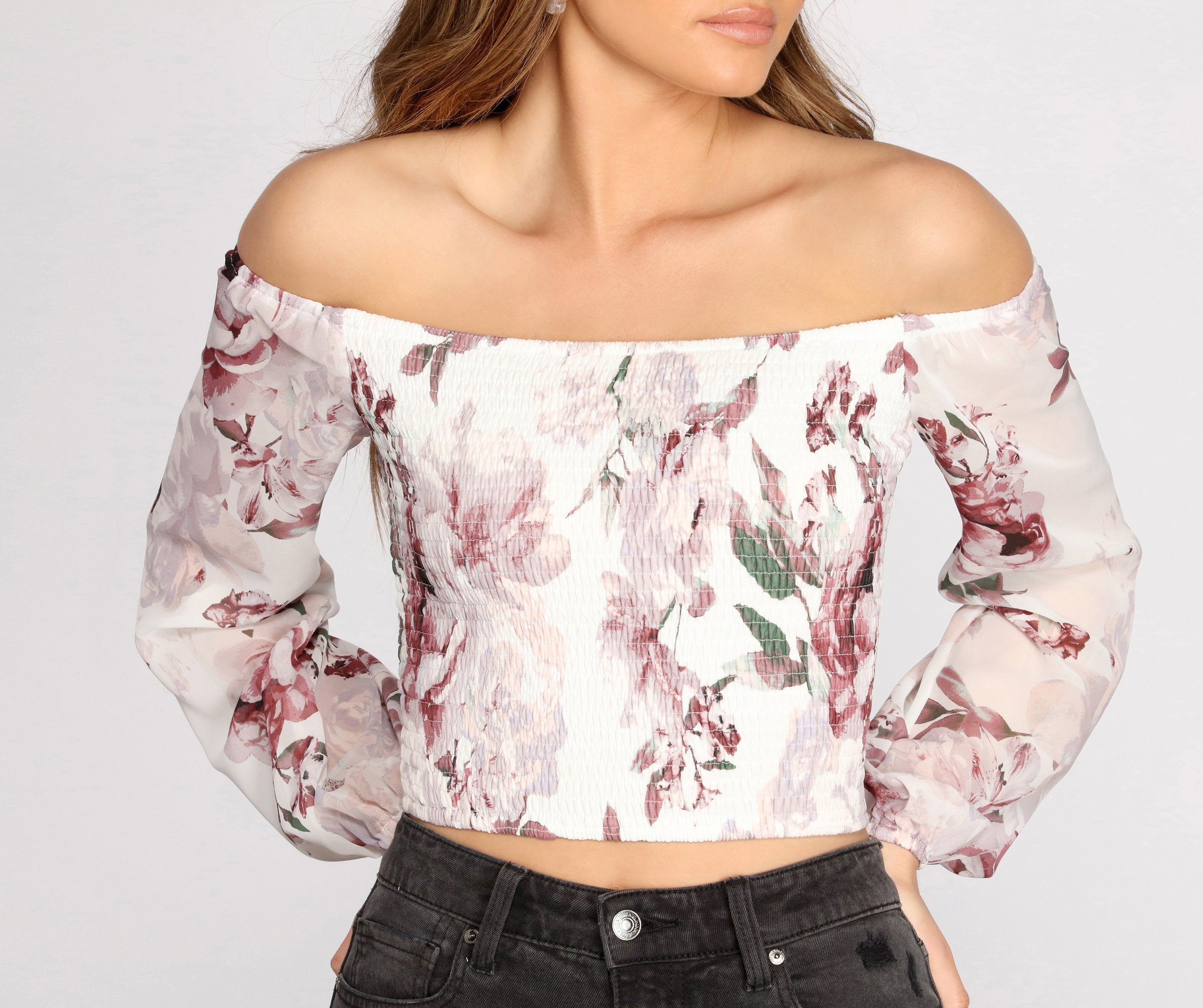 Smocked Over Florals Crop Top