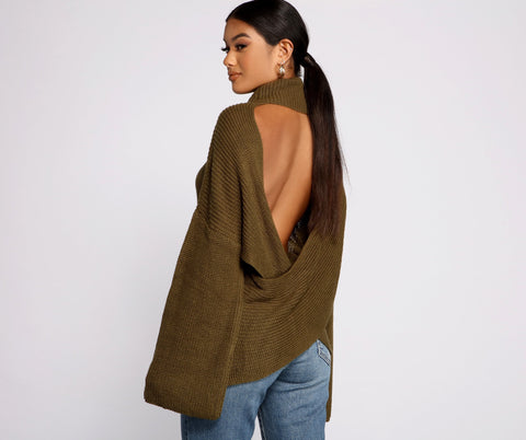 So Chic Surplice Open Back Sweater