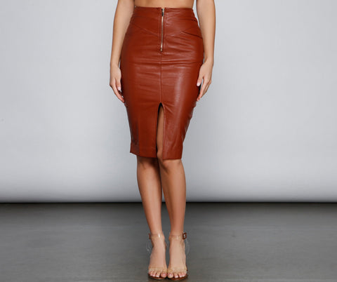 Sleek Style Faux Leather Midi Skirt