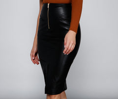 Sleek Style Faux Leather Midi Skirt