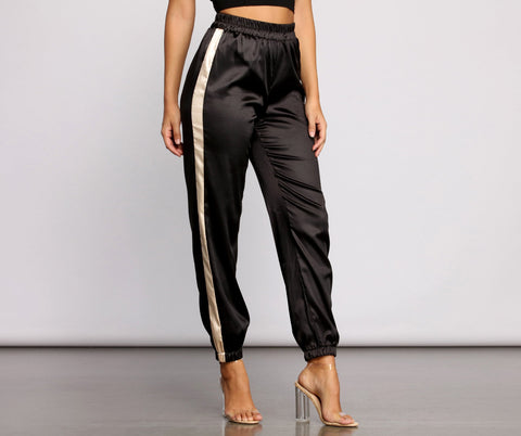 Sleek Striped Satin Joggers