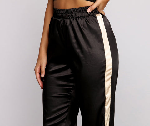 Sleek Striped Satin Joggers