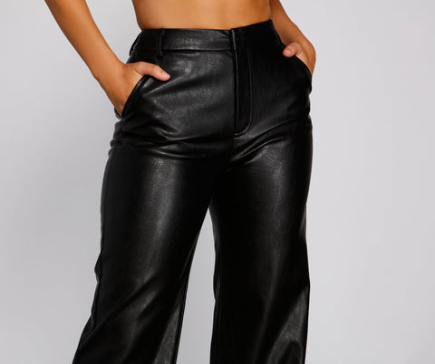 Sleek Faux Leather Straight-Leg Pants