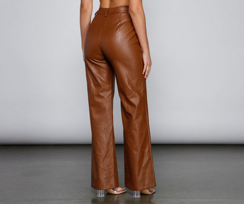 Sleek Faux Leather Straight-Leg Pants