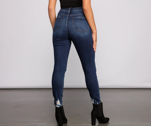 Jean skinny taille extra haute et effet usé