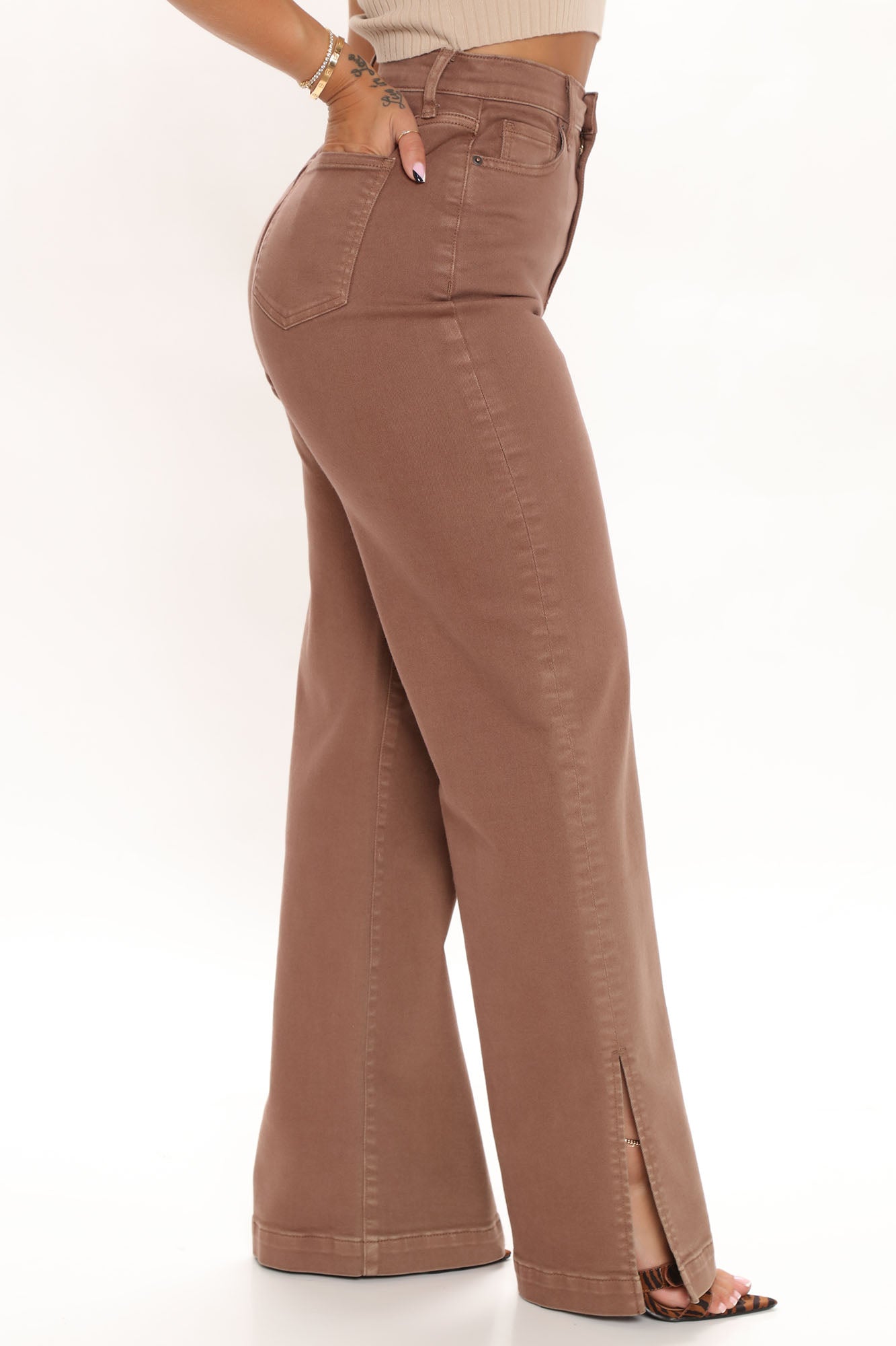 Stockholm Side Slit Wide Leg Jeans - Chocolate