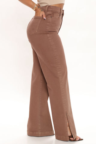 Stockholm Side Slit Wide Leg Jeans - Chocolate