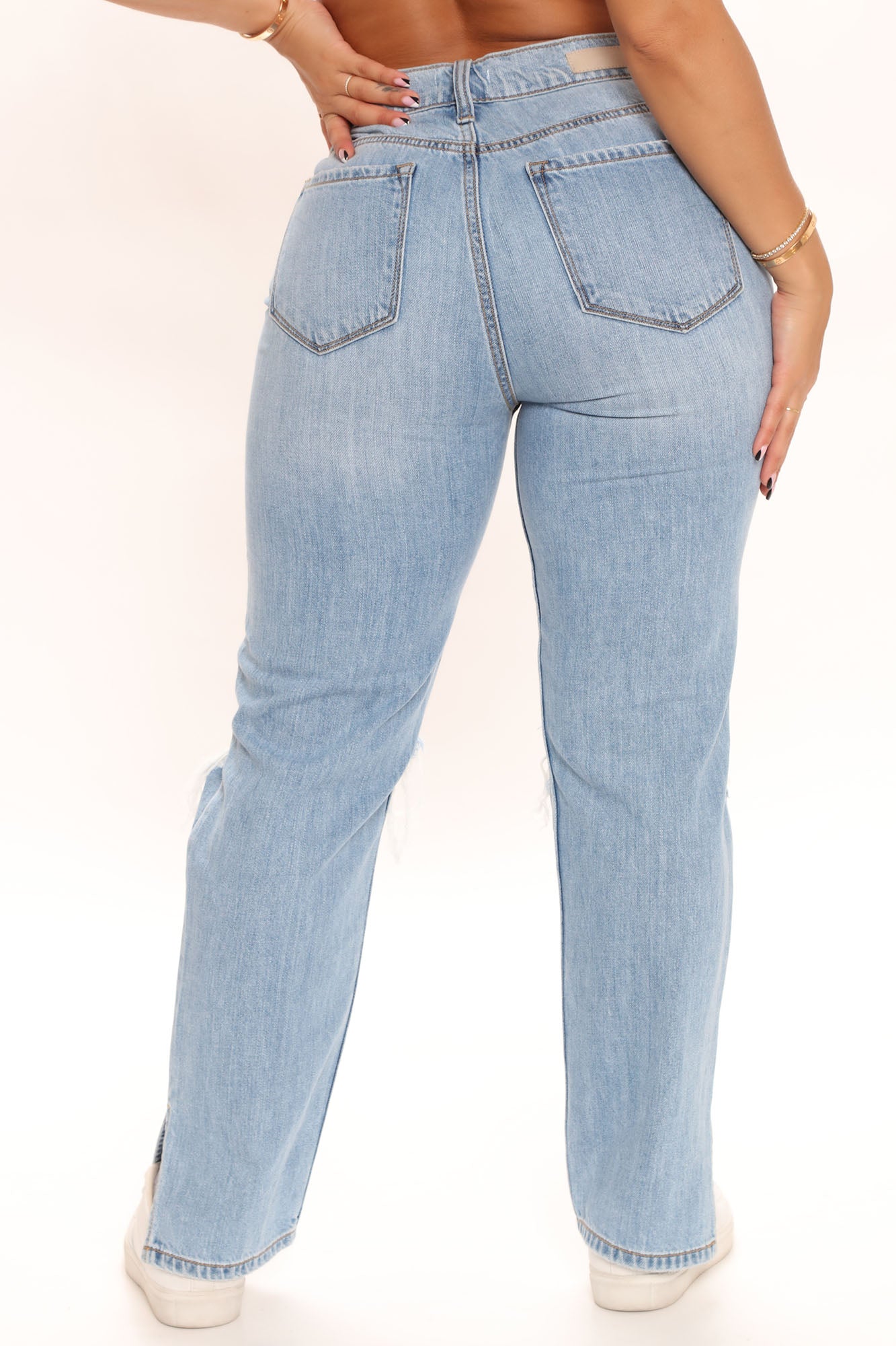 What The Split Ripped Straight Leg Jeans - Light Blue Wash