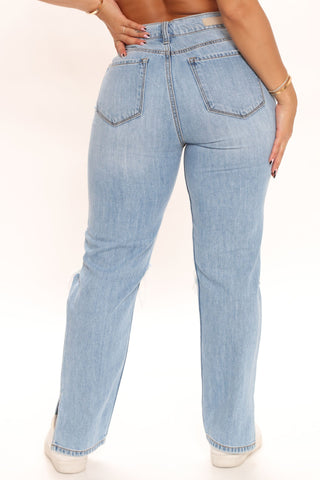 What The Split Ripped Straight Leg Jeans - Light Blue Wash