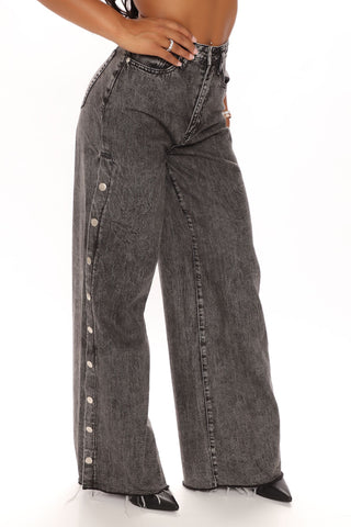 Snap So Classic Wide Leg Jeans - Black
