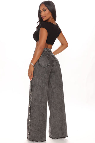 Snap So Classic Wide Leg Jeans - Black