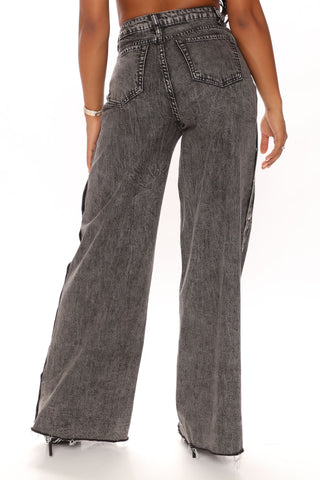 Snap So Classic Wide Leg Jeans - Black