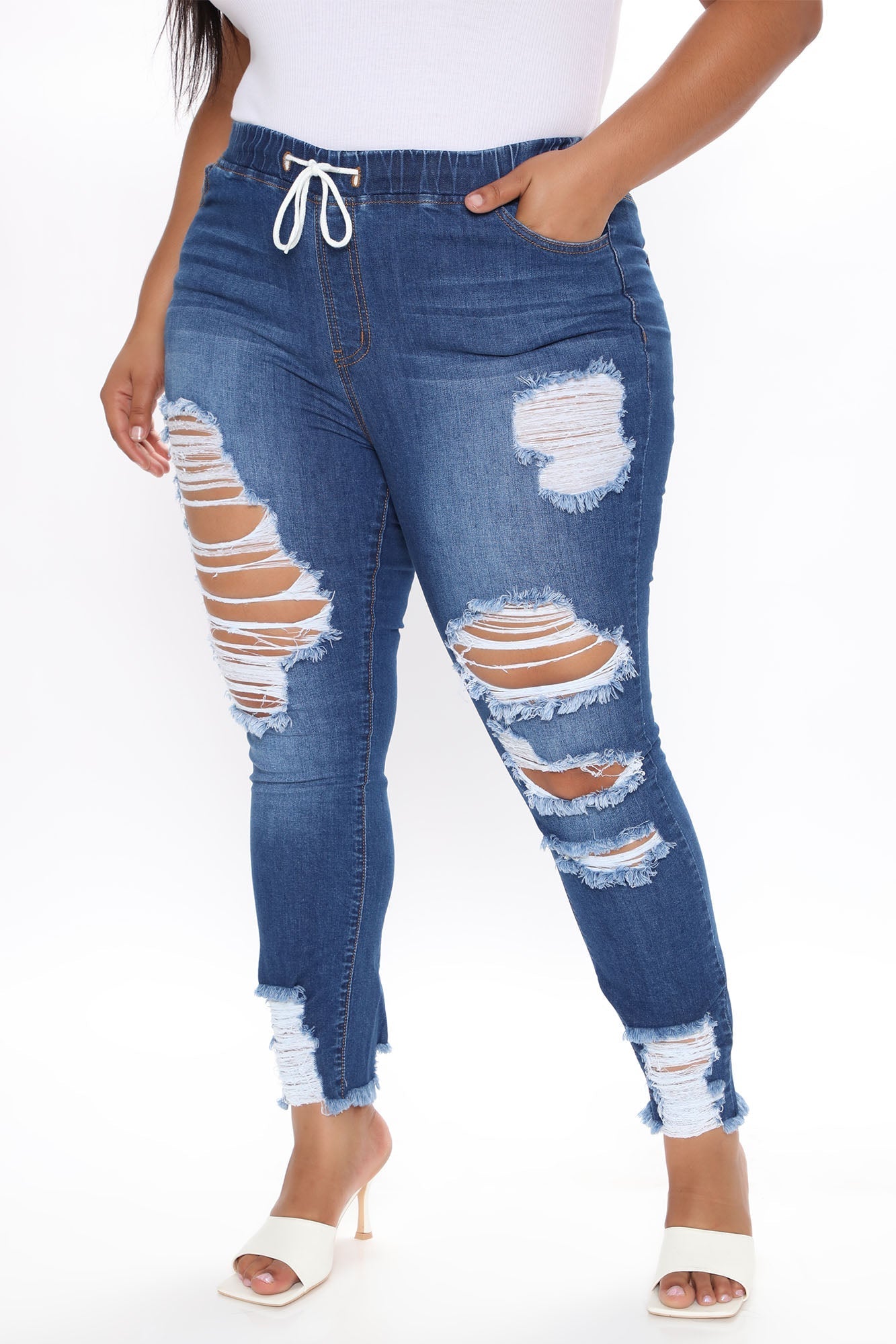Talk That Talk Distressed Skinny Jeans - Medium Blue Wash