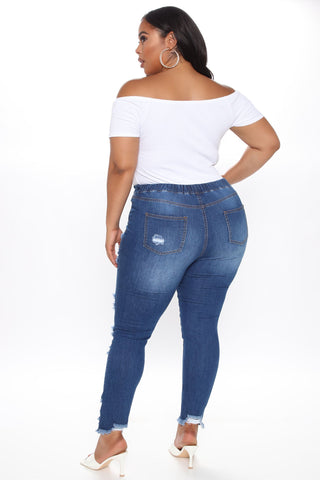 Talk That Talk Distressed Skinny Jeans - Medium Blue Wash