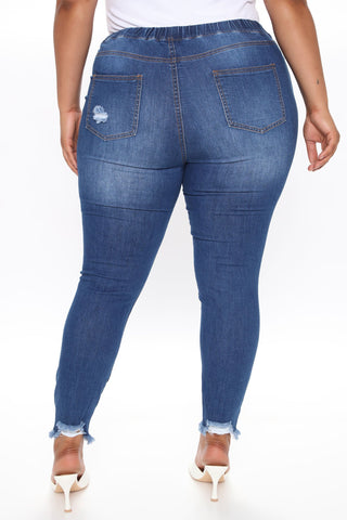 Talk That Talk Distressed Skinny Jeans - Medium Blue Wash