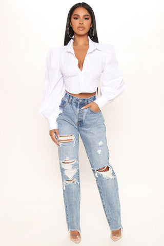 Sweet Sweet Love Straight Leg Boyfriend Jeans - Medium Blue Wash