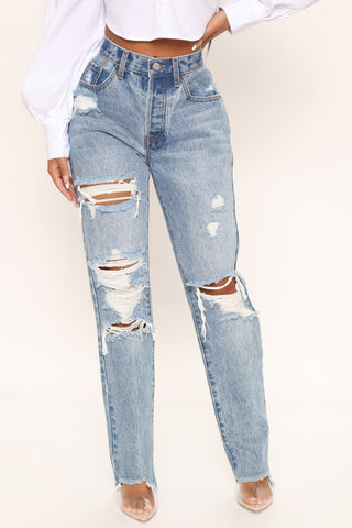 Sweet Sweet Love Straight Leg Boyfriend Jeans - Medium Blue Wash