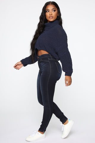 Swing My Way High Rise Skinny Jeans - Dark Denim